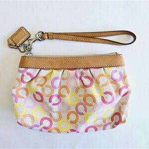 Coach Corner Zip Wristlet Pink Signature Op Art Retro Clutch Cute Kawaii Vtg Y2K